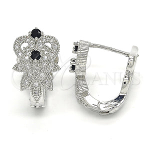 White Gold Filled Hoop Earrings — Huggie Hoop with Black and White Cubic Zirconia — main product view — SKU 122709 | Oro Laminado Blanco aretes de aro — Huggie Hoop with negro and blanco Cubic Zirconia — SKU 122709