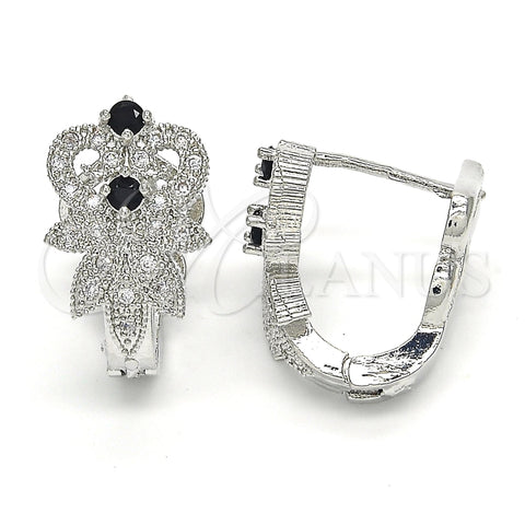Rhodium Gold Filled Huggie Hoop, with Black and White Cubic Zirconia, Polished, Rhodium Finish, 02.217.0093.6.15