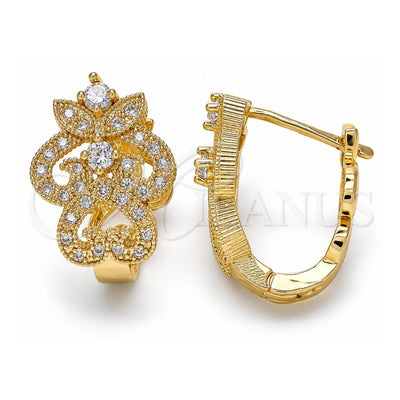 Oro Laminado Huggie Hoop, Gold Filled Style with White Cubic Zirconia, Polished, Golden Finish, 02.217.0094.15