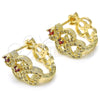 Oro Laminado Huggie Hoop, Gold Filled Style with Garnet and White Cubic Zirconia, Polished, Golden Finish, 02.217.0094.1.15