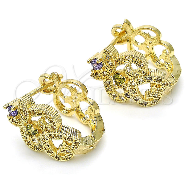 Gold Filled Hoop Earrings — Huggie Hoop with Multicolor Cubic Zirconia Polished 02. — main product view — SKU 122712 | Oro Laminado aretes de aro — Huggie Hoop with Multicolor Cubic Zirconia pulido 02. — SKU 122712