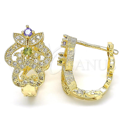 Oro Laminado Huggie Hoop, Gold Filled Style with Multicolor Cubic Zirconia, Polished, Golden Finish for wholesale, main product view