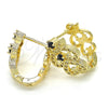 Oro Laminado Huggie Hoop, Gold Filled Style with Black and White Cubic Zirconia, Polished, Golden Finish, 02.217.0094.3.15