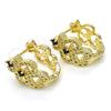 Oro Laminado Huggie Hoop, Gold Filled Style with Black and White Cubic Zirconia, Polished, Golden Finish, 02.217.0094.3.15