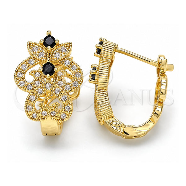 Oro Laminado Huggie Hoop, Gold Filled Style with Black and White Cubic Zirconia, Polished, Golden Finish, 02.217.0094.3.15