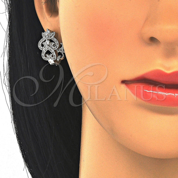 White Gold Filled Hoop Earrings — Huggie Hoop with White Cubic Zirconia Polished 02. — alternate product view — SKU 122714 | Oro Laminado Blanco aretes de aro — Huggie Hoop with blanco Cubic Zirconia pulido 02. — SKU 122714