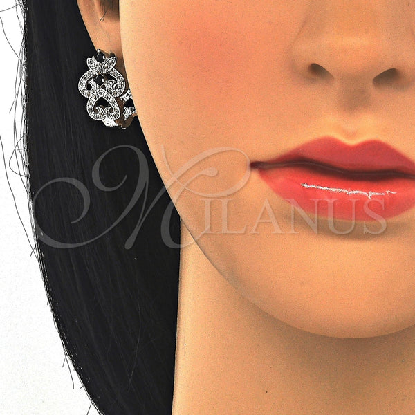 White Gold Filled Hoop Earrings — Huggie Hoop with Black and White Cubic Zirconia — alternate product view — SKU 122716 | Oro Laminado Blanco aretes de aro — Huggie Hoop with negro and blanco Cubic Zirconia — SKU 122716