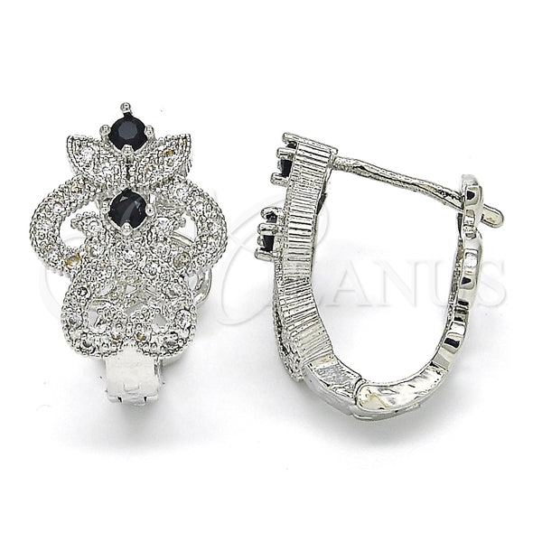 White Gold Filled Hoop Earrings — Huggie Hoop with Black and White Cubic Zirconia — main product view — SKU 122716 | Oro Laminado Blanco aretes de aro — Huggie Hoop with negro and blanco Cubic Zirconia — SKU 122716