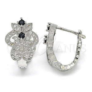 White Gold Filled Hoop Earrings — Huggie Hoop with Black and White Cubic Zirconia — main product view — SKU 122716 | Oro Laminado Blanco aretes de aro — Huggie Hoop with negro and blanco Cubic Zirconia — SKU 122716