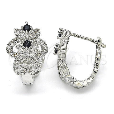 Rhodium Gold Filled Huggie Hoop, with Black and White Cubic Zirconia, Polished, Rhodium Finish, 02.217.0094.6.15