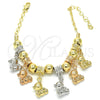 Oro Laminado Charm Bracelet, Gold Filled Style Teddy Bear Design, Polished, Tricolor, 03.63.1905.1.08 (04 MM Thickness, 8 Inches Length)