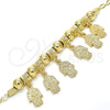 Oro Laminado Charm Bracelet, Gold Filled Style Hand of God Design, Polished, Golden Finish, 03.63.1906.08 (04 MM Thickness, 8 Inches Length)