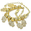 Oro Laminado Charm Bracelet, Gold Filled Style Hand of God Design, Polished, Golden Finish, 03.63.1906.08 (04 MM Thickness, 8 Inches Length)