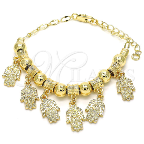 Oro Laminado Charm Bracelet, Gold Filled Style Hand of God Design, Polished, Golden Finish, 03.63.1906.08 (04 MM Thickness, 8 Inches Length)