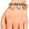 Oro Laminado Charm Bracelet, Gold Filled Style Hand of God Design, Polished, Tricolor, 03.63.1906.1.08 (8 Inches Length)
