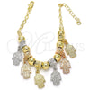 Oro Laminado Charm Bracelet, Gold Filled Style Hand of God Design, Polished, Tricolor, 03.63.1906.1.08 (8 Inches Length)