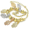 Oro Laminado Charm Bracelet, Gold Filled Style Hand of God Design, Polished, Tricolor, 03.63.1906.1.08 (8 Inches Length)