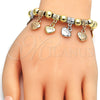 Oro Laminado Charm Bracelet, Gold Filled Style Heart and Love Design, Polished, Tricolor, 03.63.1907.1.08 (04 MM Thickness, 8 Inches Length)