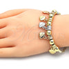 Oro Laminado Charm Bracelet, Gold Filled Style Heart and Love Design, Polished, Tricolor, 03.63.1907.1.08 (04 MM Thickness, 8 Inches Length)