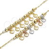 Oro Laminado Charm Bracelet, Gold Filled Style Heart and Love Design, Polished, Tricolor, 03.63.1907.1.08 (04 MM Thickness, 8 Inches Length)