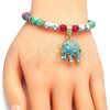 Oro Laminado Charm Bracelet, Gold Filled Style Elephant Design, with White Crystal, Turquoise Enamel Finish, Golden Finish, 03.63.1909.2.08 (06 MM Thickness, 8 Inches Length)