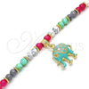 Oro Laminado Charm Bracelet, Gold Filled Style Elephant Design, with White Crystal, Turquoise Enamel Finish, Golden Finish, 03.63.1909.2.08 (06 MM Thickness, 8 Inches Length)