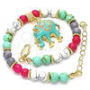 Oro Laminado Charm Bracelet, Gold Filled Style Elephant Design, with White Crystal, Turquoise Enamel Finish, Golden Finish, 03.63.1909.2.08 (06 MM Thickness, 8 Inches Length)