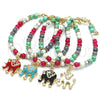 Oro Laminado Charm Bracelet, Gold Filled Style Elephant Design, with White Crystal, Turquoise Enamel Finish, Golden Finish, 03.63.1909.2.08 (06 MM Thickness, 8 Inches Length)