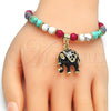 Oro Laminado Charm Bracelet, Gold Filled Style Elephant Design, with White Crystal, Black Enamel Finish, Golden Finish, 03.63.1909.3.08 (06 MM Thickness, 8 Inches Length)
