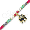 Oro Laminado Charm Bracelet, Gold Filled Style Elephant Design, with White Crystal, Black Enamel Finish, Golden Finish, 03.63.1909.3.08 (06 MM Thickness, 8 Inches Length)