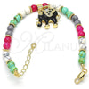 Oro Laminado Charm Bracelet, Gold Filled Style Elephant Design, with White Crystal, Black Enamel Finish, Golden Finish, 03.63.1909.3.08 (06 MM Thickness, 8 Inches Length)