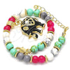 Oro Laminado Charm Bracelet, Gold Filled Style Elephant Design, with White Crystal, Black Enamel Finish, Golden Finish, 03.63.1909.3.08 (06 MM Thickness, 8 Inches Length)
