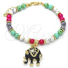 Oro Laminado Charm Bracelet, Gold Filled Style Elephant Design, with White Crystal, Black Enamel Finish, Golden Finish, 03.63.1909.3.08 (06 MM Thickness, 8 Inches Length)