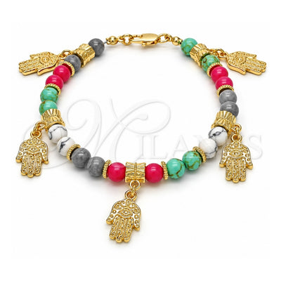Oro Laminado Charm Bracelet, Gold Filled Style Hand of God and Judaica Design, Polished, Golden Finish, 03.63.1910.08 (06 MM Thickness, 8 Inches Length)