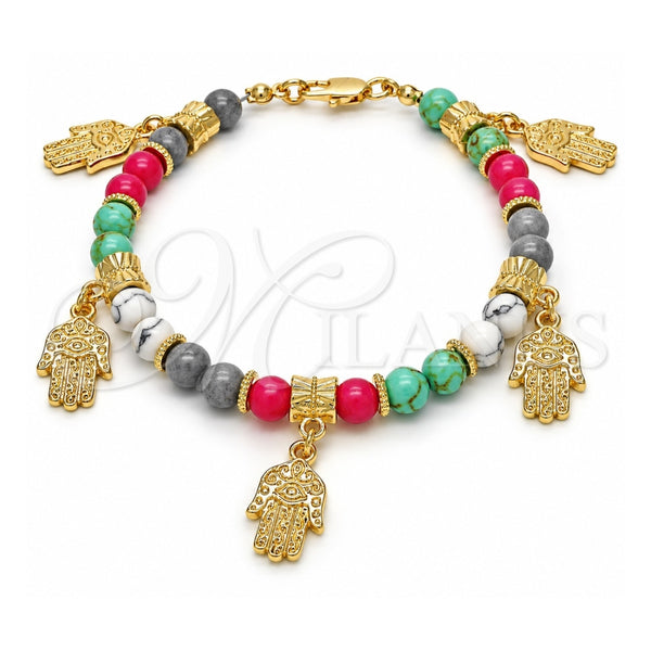 Oro Laminado Charm Bracelet, Gold Filled Style Hand of God and Judaica Design, Polished, Golden Finish, 03.63.1910.08 (06 MM Thickness, 8 Inches Length)