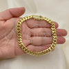 Stainless Steel Basic Bracelet, Miami Cuban Design, with White Cubic Zirconia, Polished, Golden Finish, 03.278.0003.09 (08 MM Thickness, 9 Inches Length)