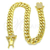 Stainless Steel Basic Bracelet, Miami Cuban Design, with White Cubic Zirconia, Polished, Golden Finish, 03.278.0003.09 (08 MM Thickness, 9 Inches Length)