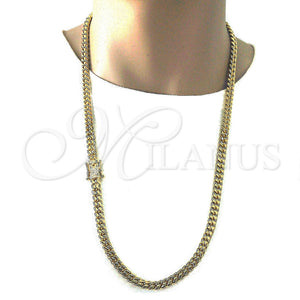 Stainless Steel Necklace — Basic Necklace Miami Cuban Design with White Cubic — main product view — SKU 122732 | Acero Inoxidable collar — básico Necklace Miami Cuban diseño with blanco Cubic — SKU 122732