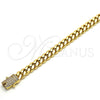Stainless Steel Basic Necklace, Miami Cuban and Box Lock Design, with White Cubic Zirconia, Polished, Golden Finish, 03.278.0003.30 (08 MM Thickness, 30 Inches Length)