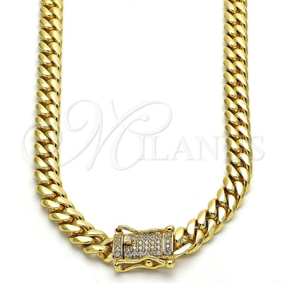 Stainless Steel Basic Necklace, Miami Cuban Design, with White Cubic Zirconia, Polished, Golden Finish for wholesale, main product view