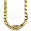 Stainless Steel Basic Necklace, Miami Cuban Design, with White Cubic Zirconia, Polished, Golden Finish, 03.278.0003.30 (08 MM Thickness, 30 Inches Length)