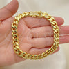 Stainless Steel Basic Bracelet, Miami Cuban Design, with White Micro Pave, Polished, Golden Finish, 03.278.0004.09 (10 MM Thickness, 9 Inches Length)