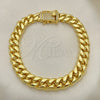Stainless Steel Basic Bracelet, Miami Cuban Design, with White Micro Pave, Polished, Golden Finish, 03.278.0004.09 (10 MM Thickness, 9 Inches Length)