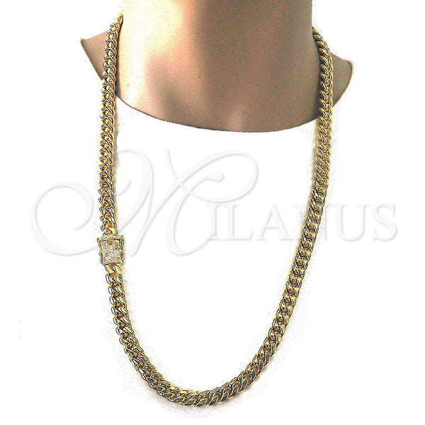 Stainless Steel Necklace — Basic Necklace Miami Cuban Design with White Micro — main product view — SKU 122734 | Acero Inoxidable collar — básico Necklace Miami Cuban diseño with blanco Micro — SKU 122734