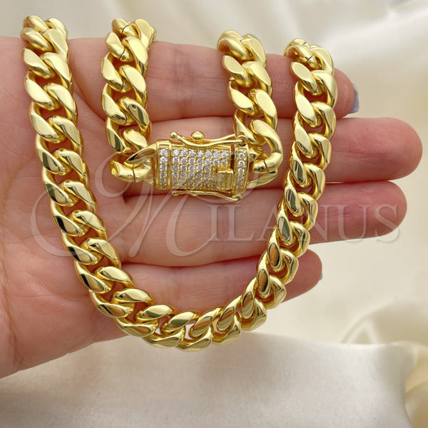 Stainless Steel Necklace — Basic Necklace Miami Cuban Design with White Micro — alternate product view — SKU 122734 | Acero Inoxidable collar — básico Necklace Miami Cuban diseño with blanco Micro — SKU 122734