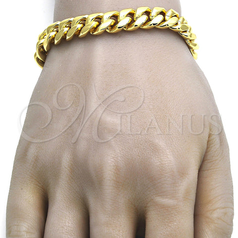 Stainless Steel Basic Bracelet, Miami Cuban Design, with White Micro Pave, Polished, Golden Finish, 03.278.0005.09 (12 MM Thickness, 9 Inches Length)