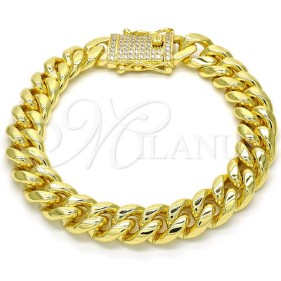 Stainless Steel Basic Bracelet, Miami Cuban Design, with White Micro Pave, Polished, Golden Finish for wholesale, main product view
