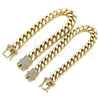 Stainless Steel Basic Bracelet, Miami Cuban Design, with White Micro Pave, Polished, Golden Finish, 03.278.0005.09 (12 MM Thickness, 9 Inches Length)