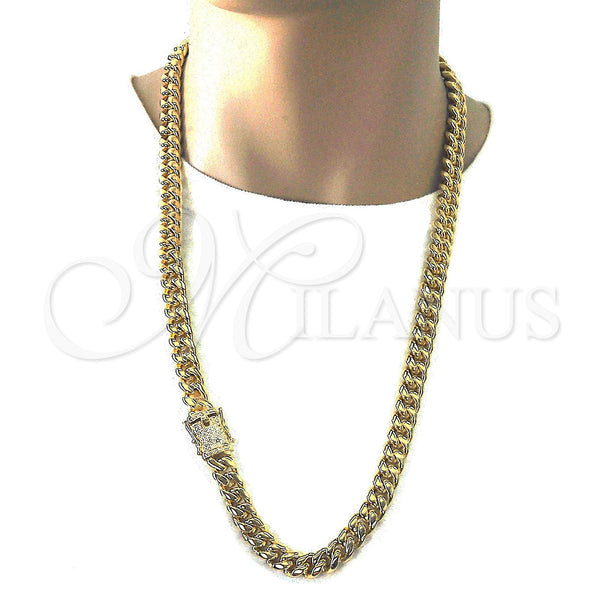 Stainless Steel Necklace — Basic Necklace Miami Cuban Design with White Micro — alternate product view — SKU 122736 | Acero Inoxidable collar — básico Necklace Miami Cuban diseño with blanco Micro — SKU 122736