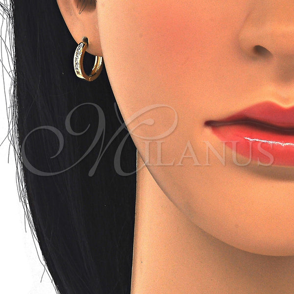 Gold Filled Hoop Earrings — Huggie Hoop with White Cubic Zirconia Polished 02. — alternate product view — SKU 122783 | Oro Laminado aretes de aro — Huggie Hoop with blanco Cubic Zirconia pulido 02. — SKU 122783